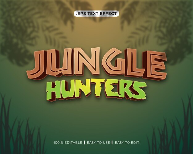 Vektor jungle hunters 3d bearbeitbarer texteffekt.