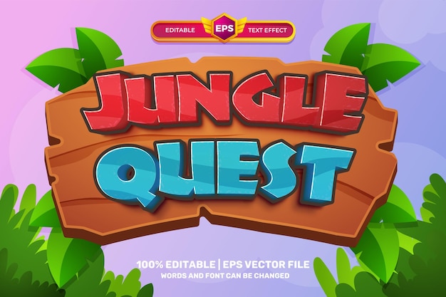 Jungle quest comic-cartoon-spiel tittle bold 3d editierbarer texteffekt-stil