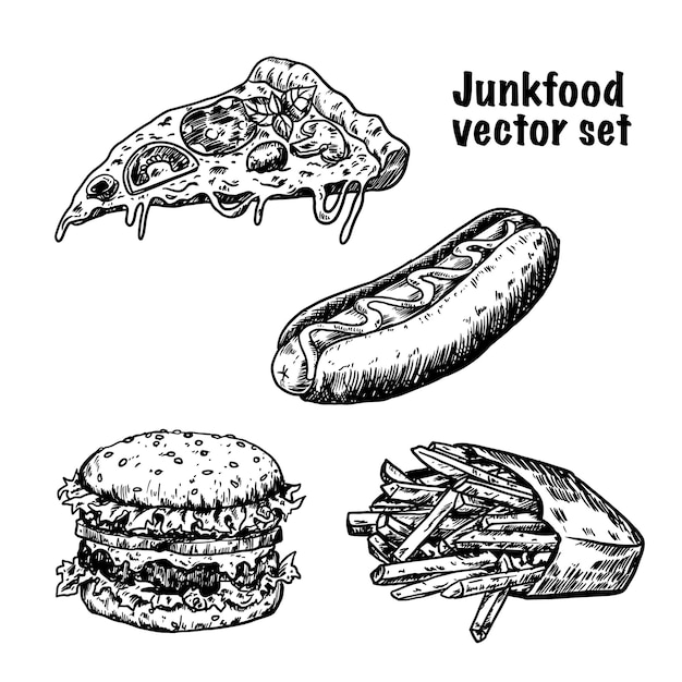 Vektor junkfood-vektor von hand gezeichnet