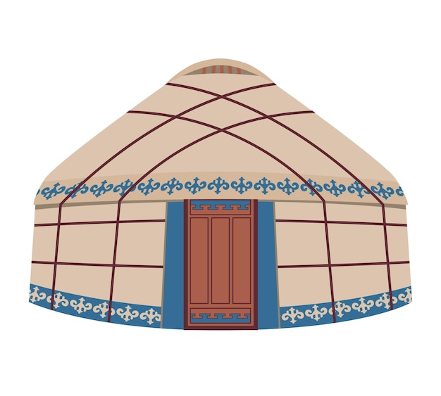Vektor jurte mit nationalem ornament vektorillustration isoliert auf weißem hintergrund nationale behausung der nomadenvölker asiens traditionelles haus für die bewohner der mongolei kasachstan kirgisistan