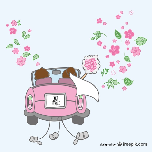 Vektor just married cartoon illustration