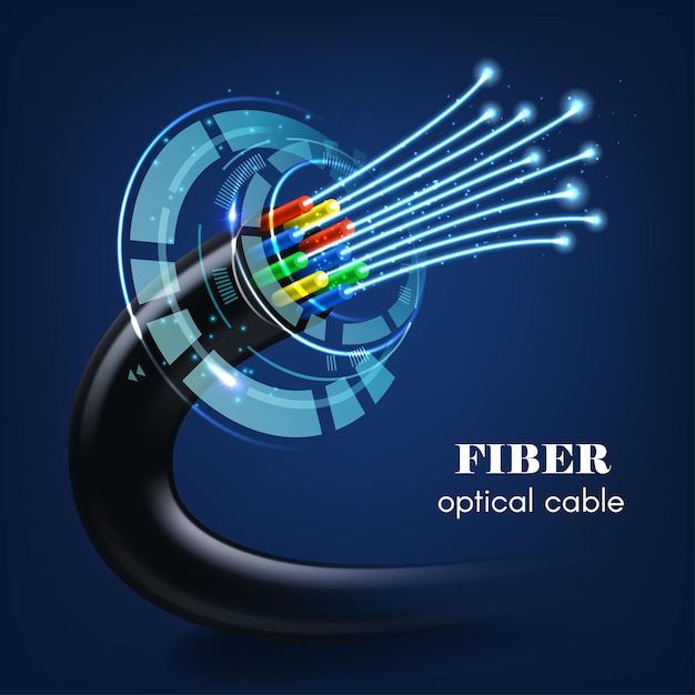 Kabel oder Draht mit leuchtenden optischen Fasern 3d der zukünftigen Technologie