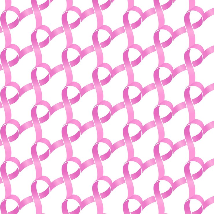 Vektor kachelbares, nahtloses texturdesign mit rosa bandmotiv, das das bewusstsein für brustkrebs unterstützt