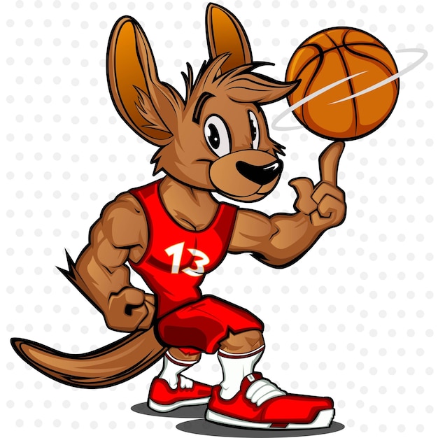 Känguru, der mit Basketballcharakter und -illustration spielt