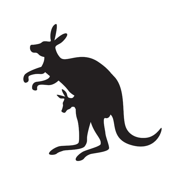 Vektor känguru-silhouette mit auf weißem hintergrund