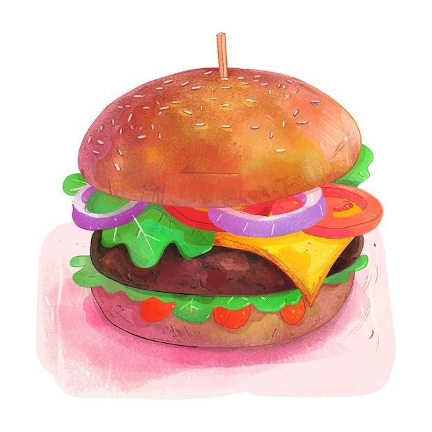 Vektor käse-burger aquarell-bild 11