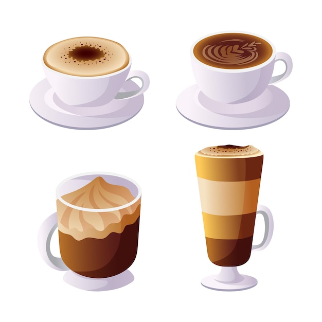 Vektor kaffee 3d flat style object set collection