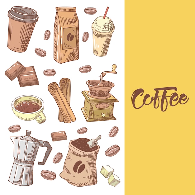 Kaffee Hand gezeichnete Gekritzel mit Kaffeebohnen