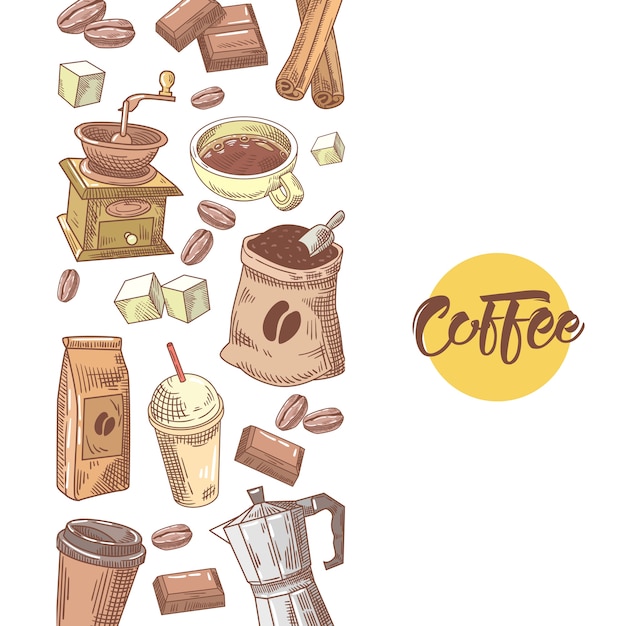 Kaffee Hand gezeichnetes Design mit Kaffeebohnen