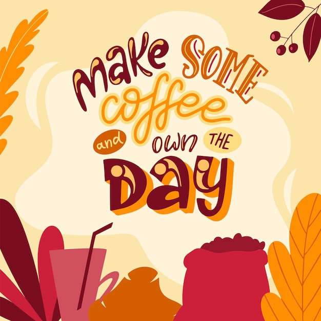 Kaffee-landing-page motivations-typografie-poster für getränke beschriftungskonzept mit flachen elementen cafeteria-vektorillustration