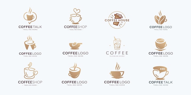 Kaffee logo set design inspiration kaffeetasse abzeichen vintage coffee shop illustration kaffee logo