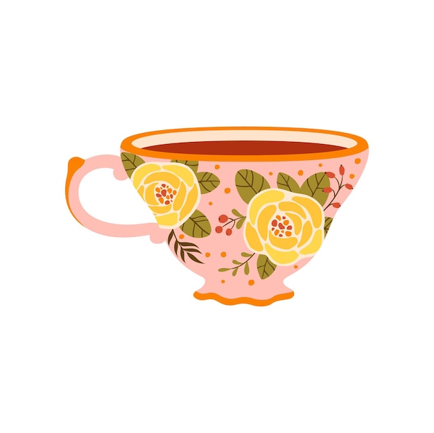 Kaffee- oder teetasse mit gelbem rosenblumendruck