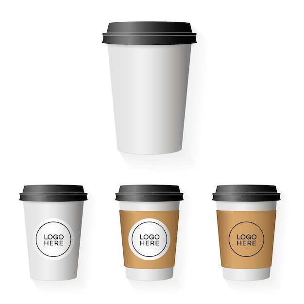 Kaffee-Pappbecher-Vorlagenset mit isolierter Platzierung Ihres Logos im Hintergrund zur Verwendung für Ihr Corporate-Identity-Design, Marke, Café, Kaffeehaus, Restaurant, Café und andere Vektorillustrationen