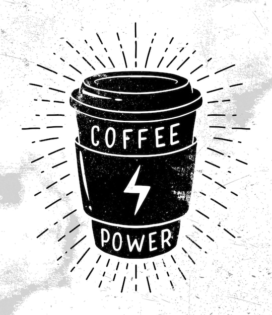 Kaffee-power-t-shirt-design. retro-emblem, logo, abzeichen.