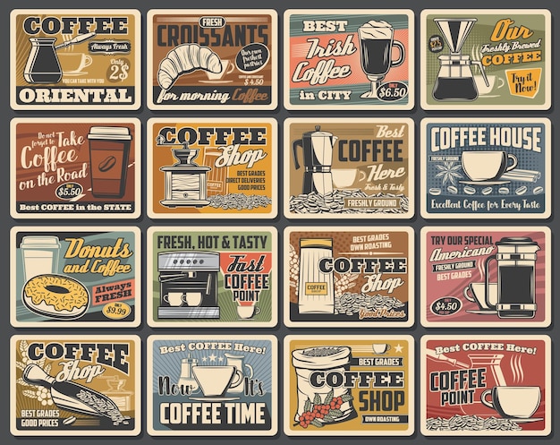 Vektor kaffee-retro-poster kaffeemaschine café-getränke