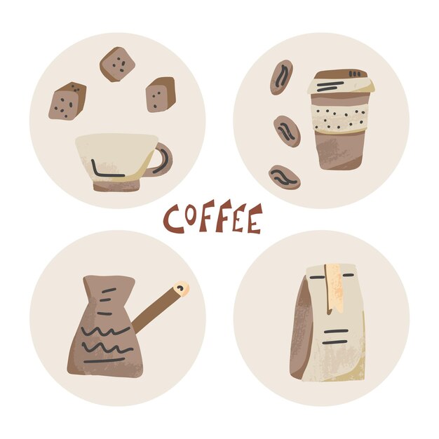 Kaffee-Set-Objekte Karten Vektor-Design-Elemente