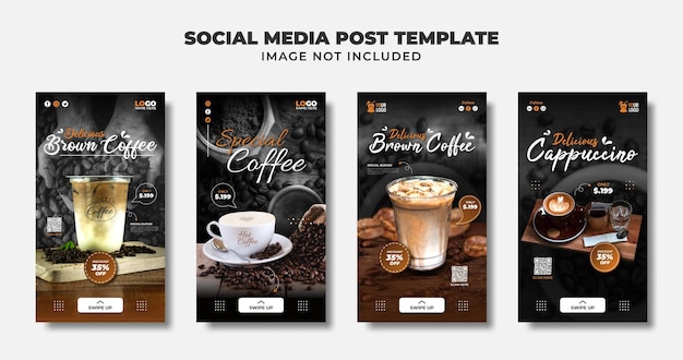 Vektor kaffee social media instagram story und banner-vorlage für die promotion