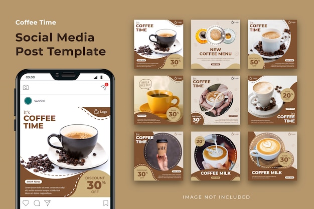 Vektor kaffee social media post template bundle