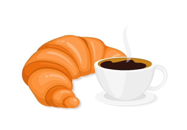 Kaffee und croissant flaches französisches frühstück isolierte clipart