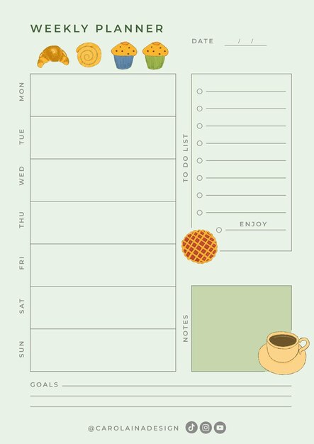 Vektor kaffee und croissant wochenplaner