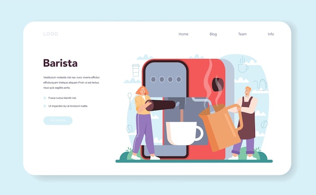 Kaffee-Webbanner oder Landingpage-Barista, die eine Tasse heißen Kaffee zubereiten