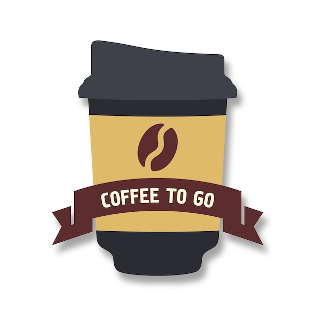 Kaffee zum Mitnehmen Tasse flache Vektorgrafiken. Emblem zum Mitnehmen von Kaffee.