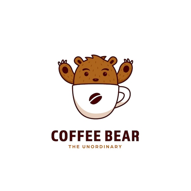 Kaffeebärenlogo, ein niedliches grizzlybraunbärenmaskottchen innerhalb der kaffeetasse