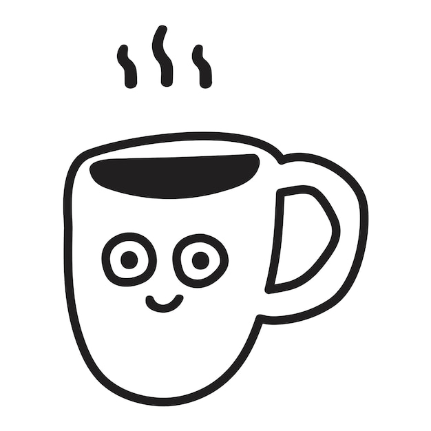 Kaffeebecher Umriss isolierter Ikonen lustige Charakterillustration auf weißem Hintergrund