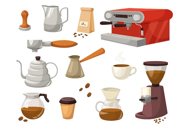 Kaffeebrühegeräte auf weißem Hintergrund