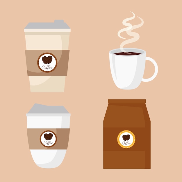 Kaffeegetränk mit satzikonen-illustrationsdesign