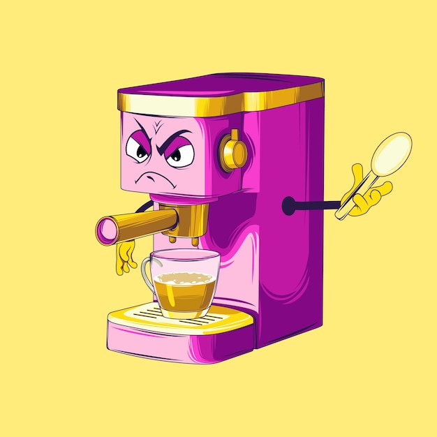 Kaffeemaschine-Cartoon-Figur Espresso-Kaffeemaschine-Vektor