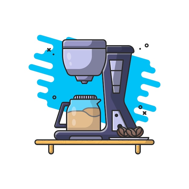 Kaffeemaschine und kaffeebohnen mit glasillustration