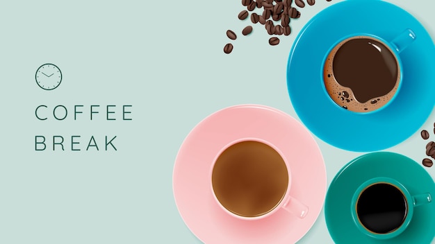 Kaffeepausehintergrund mit kaffeetasse und pastellfarbschema