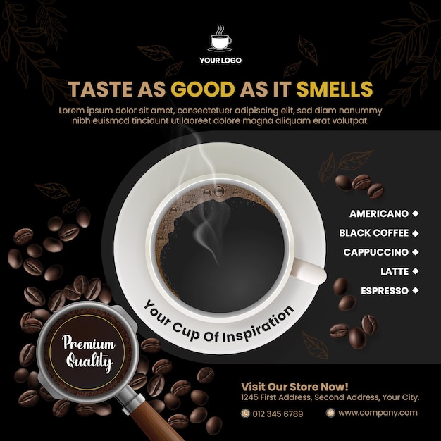 Kaffeeplakatwerbung im schwarzen Thema