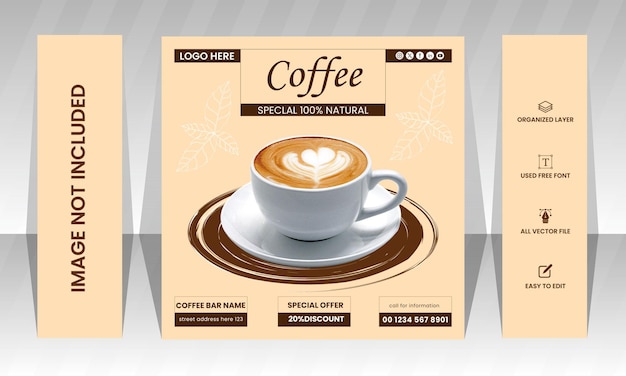 Kaffeeshop-Banner-Vorlage einfaches Design für soziale Medien