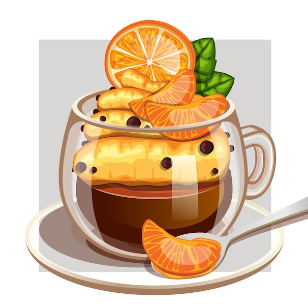 Vektor kaffeetasse mit cremiger vanilleorange und minze