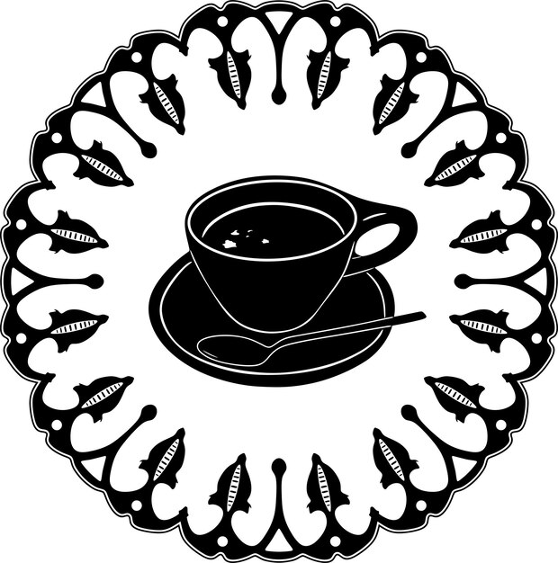 Vektor kaffeetasse mit floralem rahmen modell nr21 handgefertigtes silhouettenlogo