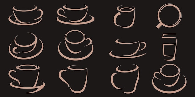 Kaffeetasse symbolsatz logo-design-vorlage vektor-coffee-shop-etiketten