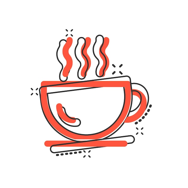 Kaffeetassen-symbol im comic-stil heißer tee cartoon-vektor-illustration auf weißem, isoliertem hintergrund trinkbecher spritzeffekt geschäftskonzept