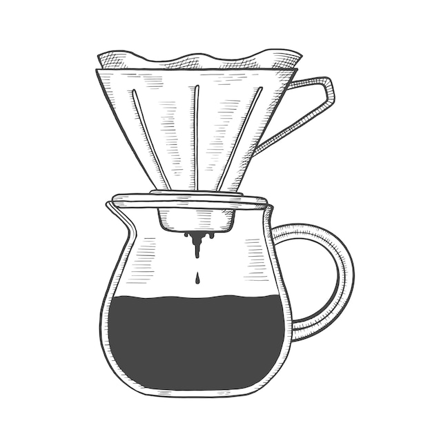 Kaffeetropfbrühliebhaber einzelne isolierte handgezeichnete skizze mit umrissstil