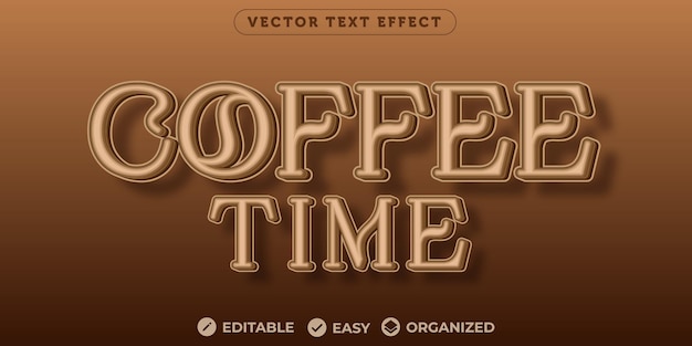 Vektor kaffeezeit-texteffektvollständig bearbeitbarer schrifttexteffekt