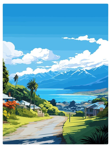 Kaikoura neuseeland nz vintage reiseposter souvenir postkarte porträtmalerei wpa illustration
