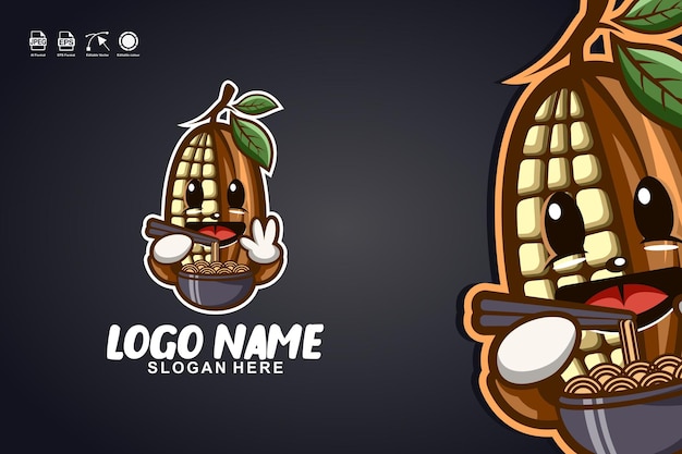 Vektor kakao-ramen niedliches maskottchen-charakter-logo-design