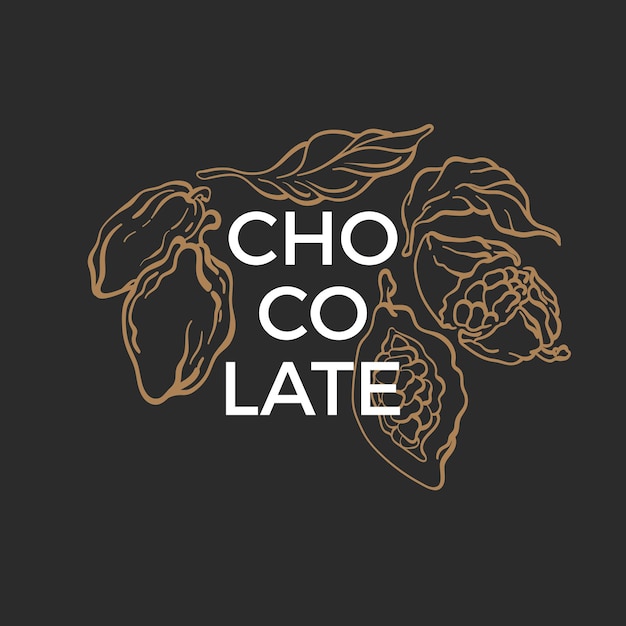 Kakaoetikett Natürliche Schokolade Handgezeichnetes Bohnenfruchtblatt Grafische Skizzenillustration