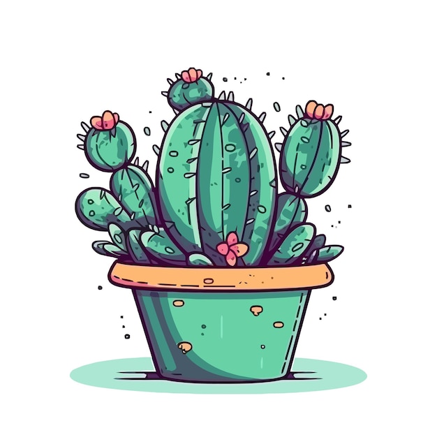Kaktus auf weißem hintergrund schöner kaktus im topf vektor-illustration