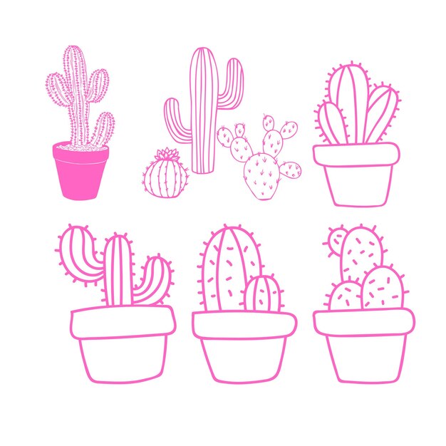 Vektor kaktus, dekorierte kaktuspflanzen, sukkulenten-symbol, illustration, grafik, clipart