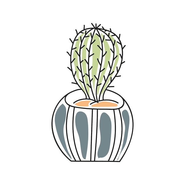 Kaktus in einem blumentopf im doodle-stil