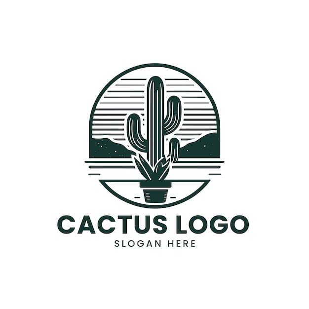 Kaktus-Logo-Design-Vektor Vintage-Illustration