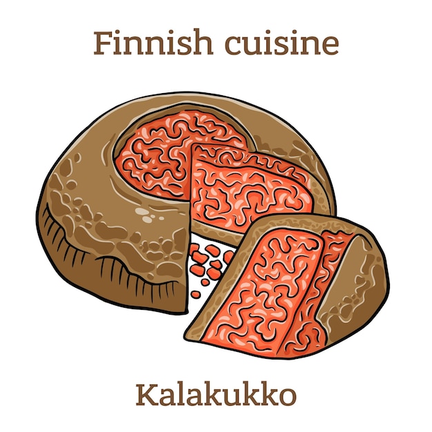 Kalakukko Traditionelles Essen aus der finnischen Region Savonia aus Fisch gebacken in einem Laib Brot Finnisches Essen Vektorbild isoliert