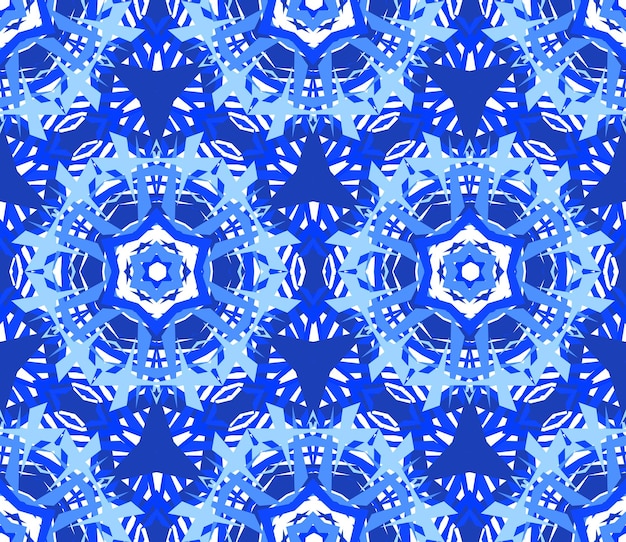 Vektor kaleidoskopmuster nahtloser blauer hintergrund geometrischer grafikdruck mit sternmandala psychedelisches designelement für tapeten-scrapbooking-stoff blumenvektorillustration